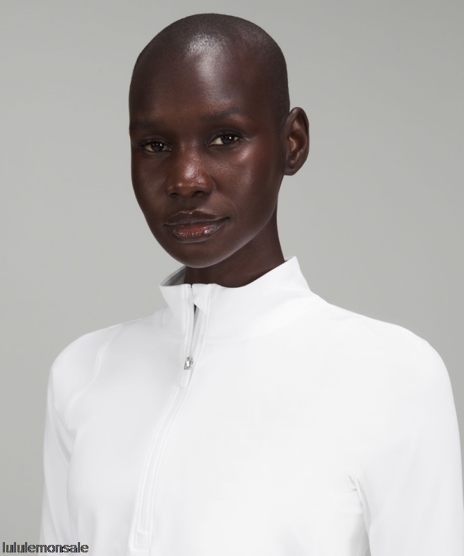 Lululemon Damen DELULU290 | Weißes Nulux Langarmshirt Mit Halbem Reißverschluss